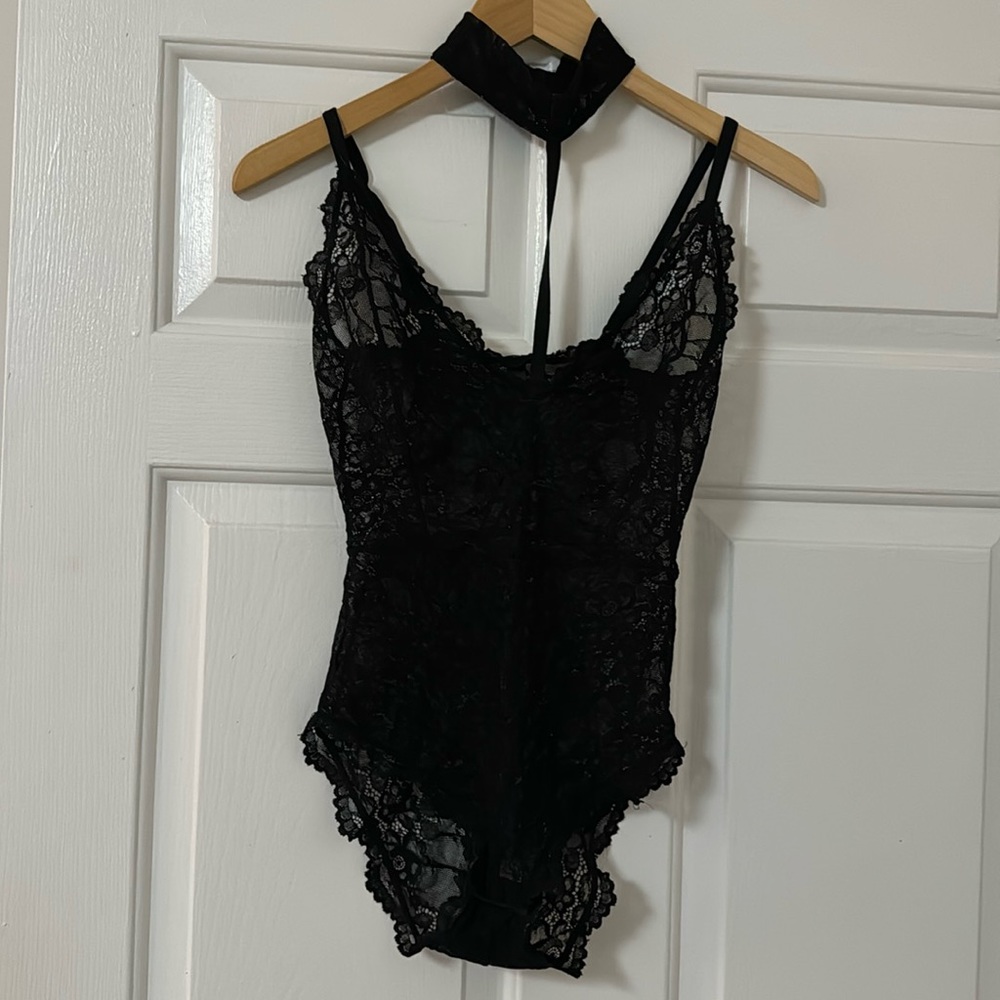 Black Lace Teddy with Choker